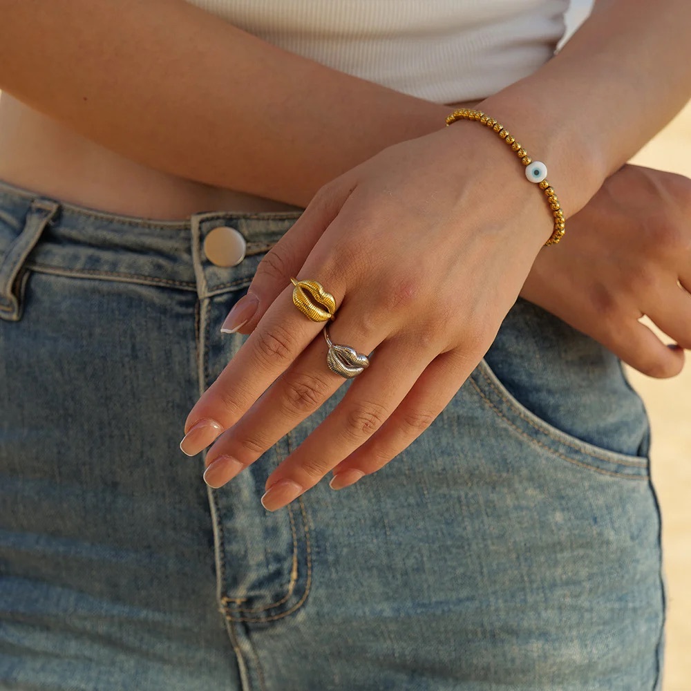 Waterproof Silver Lip Shape Ring*Lip Signet Ring*Open Ring*Tarnish Free*JD - Picture 4 of 5